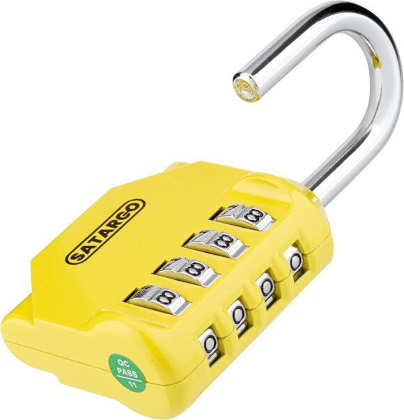 Digit Combination Padlock for Gym Locker - Indoor and Outdoor Weatherproof Padlock with Code - Cut Resistant Digital School Locker Padlock (Yellow) - Image 3