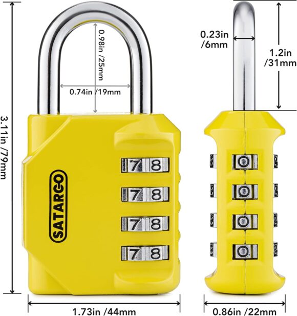 Digit Combination Padlock for Gym Locker - Indoor and Outdoor Weatherproof Padlock with Code - Cut Resistant Digital School Locker Padlock (Yellow) - Image 4