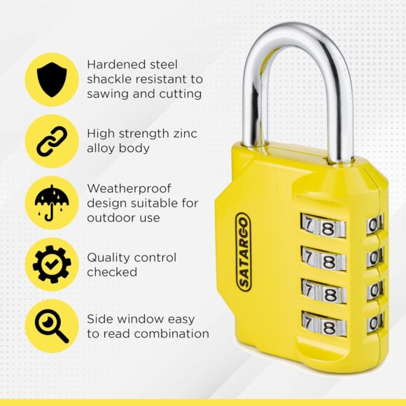 Digit Combination Padlock for Gym Locker - Indoor and Outdoor Weatherproof Padlock with Code - Cut Resistant Digital School Locker Padlock (Yellow) - Image 8