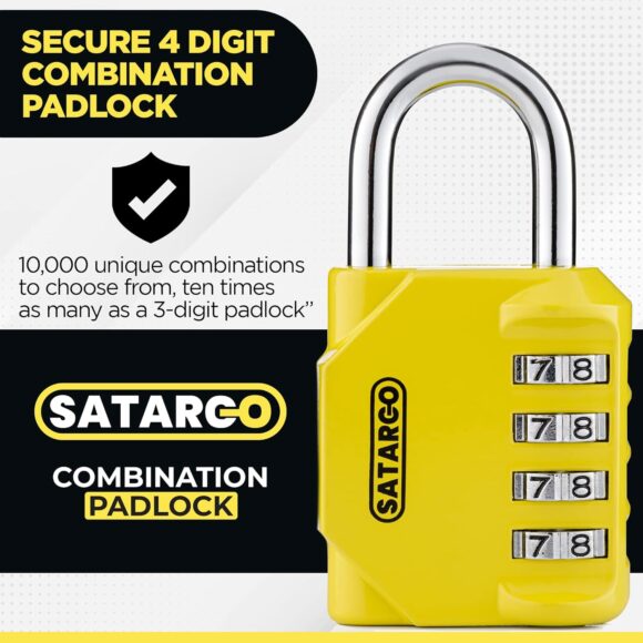 Digit Combination Padlock for Gym Locker - Indoor and Outdoor Weatherproof Padlock with Code - Cut Resistant Digital School Locker Padlock (Yellow) - Image 9