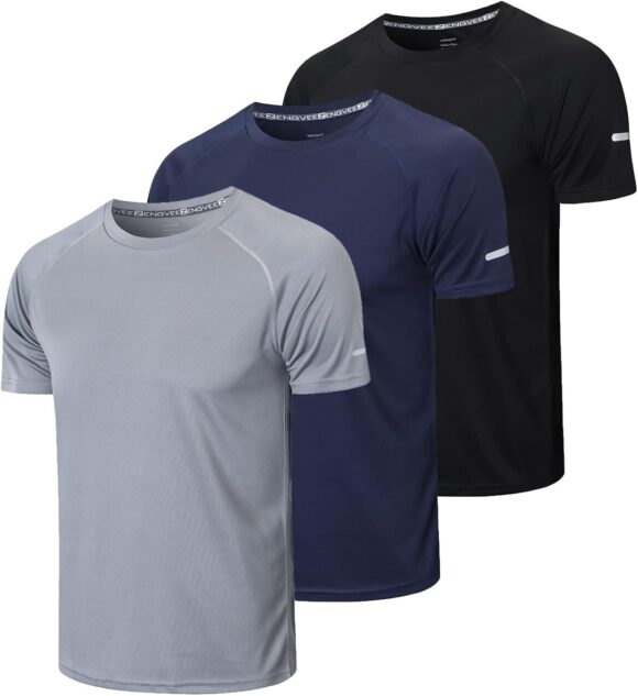 Gaiatiger 3 Pack Mens T-Shirts Quick Dry Short Sleeve T-Shirts Moisture Wicking Active Athletic Running Tops Men Work Shirts