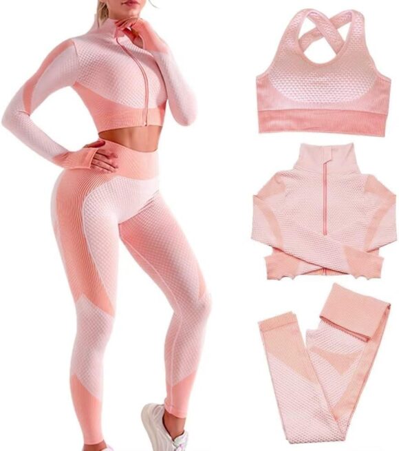 Veriliss Women's 3pcs Gym Tracksuit Sweatsuit Women's Activewear Sets 2024 Sport Yoga Fitness Clothing Ladies Workout Outfit Sportsuits for Running Jogging
