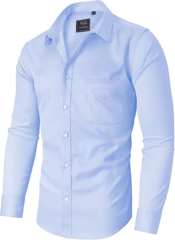 siliteelon Mens Shirts Non Iron Plain Men's Long Sleeve Regular Fit Stretch Dress Business Formal Shirt