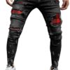 DELIMALI Men's Classic Ripped Jeans, Elastic Waist Stretch Skinny Distressed Denim Trousers Hip Hop Pants Streetwear