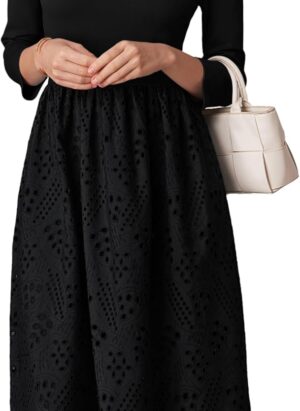 GRACE KARIN Women's Casual Dress Elegant Midi A-Line Dresses for Wedding Guests Eyelet Embroidery Cutout Dress with Pockets