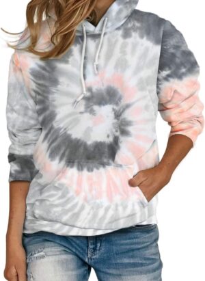 HVEPUO Women's Fashion Hoodies & Sweatshirts Gray And Pink Tie Dye Printed Hoodie Graphic Soft Fall hoodies Pullover Tops For Women 2021 Gray XXL