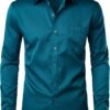PARKLEES Men's Urban Stylish Casual Business Slim Fit Long Sleeve Button Up Dress Shirt with Pocket