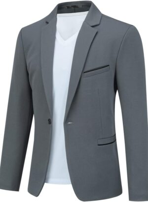 Allthemen Mens One Button Blazer Casual Slim Fit Blazer Jacket Lightweight Suit Jackets Grey XXL