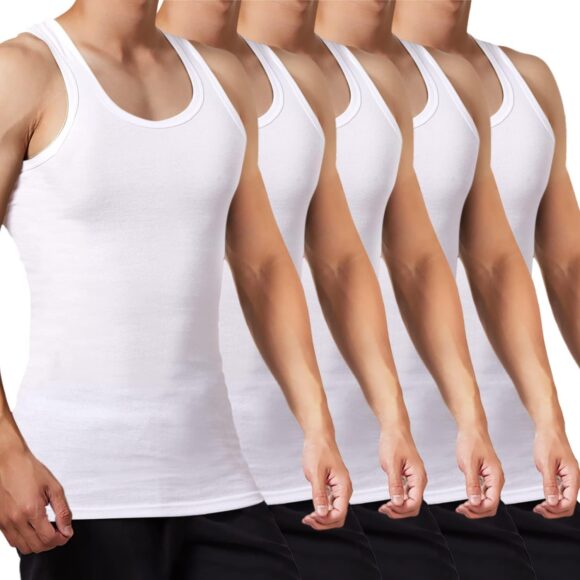 FALARY Mens Vest Tops Pack of 5 Tank Tops Fitted 100% Cotton