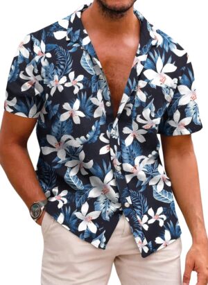 COOFANDY Mens Hawaiian Shirt Flower Shirts Short Sleeve No Iron Casual Beach Summer Shirt Regular Fit Vacation Shirts