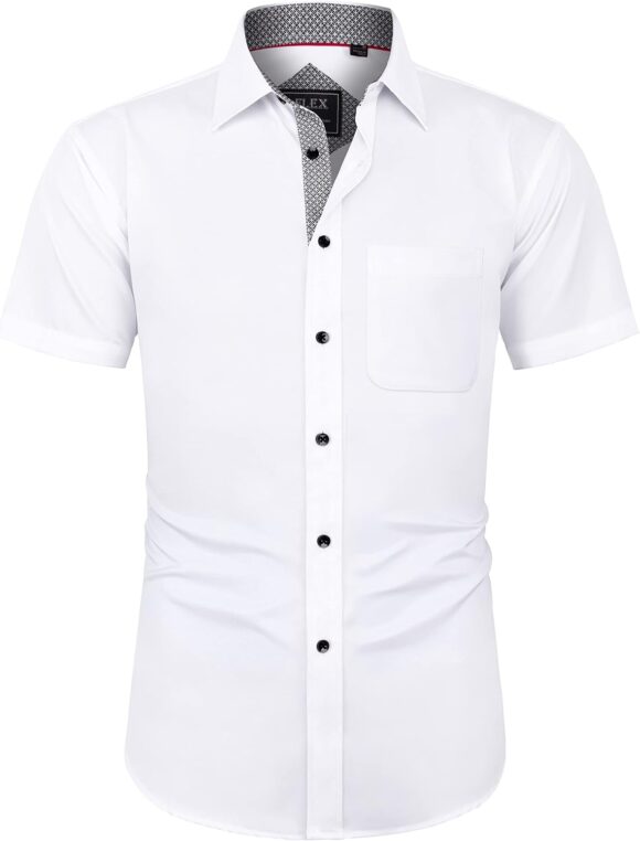 J.VER Men's Short Sleeve Dress Shirt Stretch Iron Free Regular Fit Business Casual Button Down Shirts