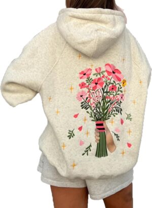 YILEEGOO Y2k Hoodies for Women Teen Girls Embroidery Graphic Flower Oversized Hooded Sweatshirts Vintage Floral Sweater Pullover Tops