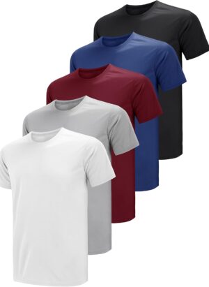 Teesmen Man Sports 5pack T Shirt Crew Neck Short Sleeve Workout Gym Plain Running T-Shirt