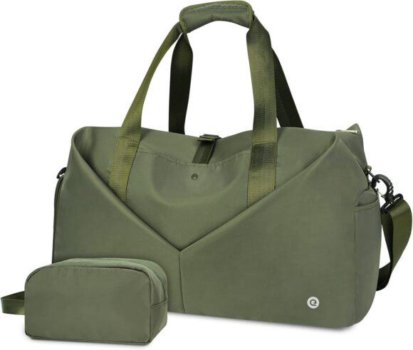 20" Gym Bag Duffel Bag with Wet Pocket and Shoes Compartment Portable Overnight Weekender Bag Travel Bag Yoga Bag for Women (Green)