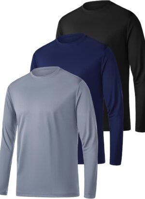 3 Pack Mens Quick Dry Long Sleeve T Shirt Breathable Running Sport Gym Tops UV Sun Protection Hiking Fishing Casual T-Shirt