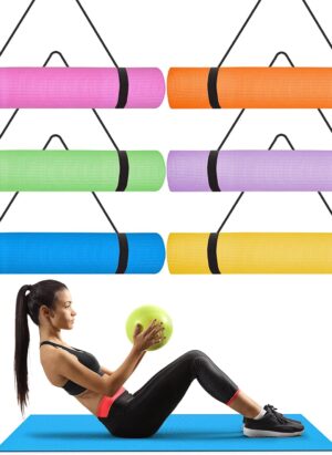 6 Pcs Bulk Yoga Mats with 6 Pcs Carrying Straps, 173 x 61 x 0.4 cm Exercise Yoga Mat with Strap, Non Slip Fitness Mat for Yoga, Stretching, Workout