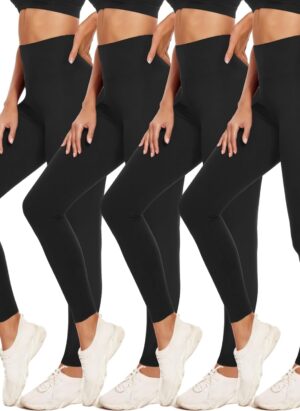 ACTINPUT 4 Pack Leggings for Women Black High Waist Tummy Control Leggings Ladies Buttery Soft Workout Gym Yoga Pants Slim Tights Regular&Plus Size