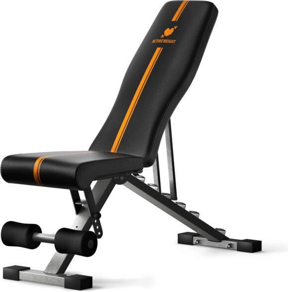 ACTIVEWEIGHT Foldable Adjustable Weight Bench | 90 Degree, Incline, Decline, Flat | Pre Assembled | Weights Set Compatible | Home Gym Benches | Full Body Workout Exercise | *EASY ASSEMBLY