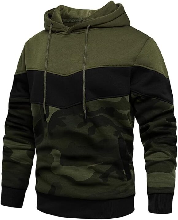 AOTORR Men’s Fleece Hoodie Pullover Casual Hooded Sweatshirt Contrast Color Top with Kanga Pocket