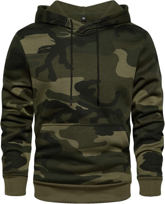 AOTORR Mens Hoodies Pullover Camo Hooded Sweatshirt Patchwork Top Long Sleeve Hoody Casual Tops with Pockets