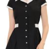 Allegra K Women's Vintage Button Down Dress Flat Collar Belted Office Mini Shirt Dress