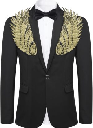 Allthemen Men's Blazer with Sequins Tuxedo Jacket Glitter Colorful Blazer for Party Prom