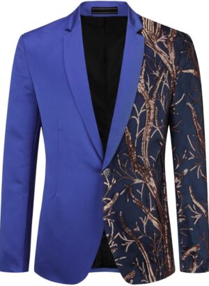 Allthemen Mens Casual One Button Blazer Sequin Slim Fit Suits Jacket Floral Printed for Wedding Party