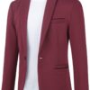 Allthemen Mens One Button Blazer Casual Slim Fit Blazer Jacket Lightweight Suit Jackets Wine Red L