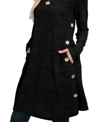 Aokosor Jumper Dress for Women Long Sleeve Dress Ladies Button Tunic Dress with Pockets