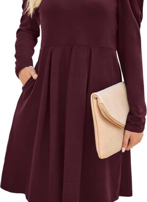 Aokosor Womens Casual Dress Gigot Long Sleeve Dress Ladies Pleated Tunic Dress with Pockets