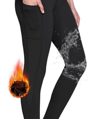 BALEAF Women's Fleece Leggings Thermal Pants with Pockets Winter Warm High Waisted Yoga Trousers