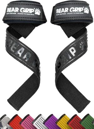 BEAR GRIP Straps - Premium Neoprene Padded Heavy Duty Double Stitched Weight Lifting Gym Straps, Deadlift, Gym Accessories for Men and Women, Advanced Gel Grip, 100% cotton, Extra long length