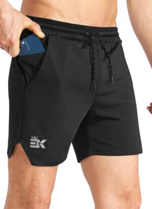 BROKIG Men's Lightweight Gym Shorts, Quick Dry Sport Workout Training Fitness Running Shorts Men with Zip Pocket