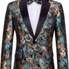 Barry.Wang Men's Suit Paisley Embroidery Casual Blazer Jacket Single-Breasted Wedding Business Coat