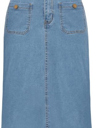 Belle Poque Women Denim Skirt Knee Length Casual Straight Jean Skirt with Belt