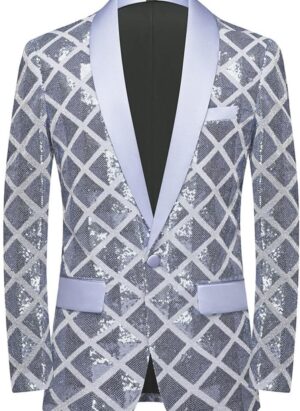 CARFFIV Men Sequin Shiny Stereoscopic Pattern Prom Suit Jacket One Button and Blazers Tuxedo for Wedding Banquet