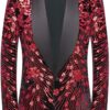 CARFFIV Men's Sequins Velvet Stage Party Prom Wedding Dinner Symmetry Suit Jacket Blazer