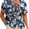 COOFANDY Mens Hawaiian Shirt Flower Shirts Short Sleeve No Iron Casual Beach Summer Shirt Regular Fit Vacation Shirts