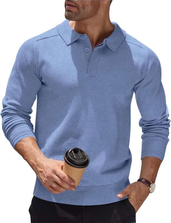 COOFANDY Men's Jumper Poloshirt Long Sleeve Top Knitted Pullover Regular Fit Winter Sweater Casual Solid Color Sweatshirt