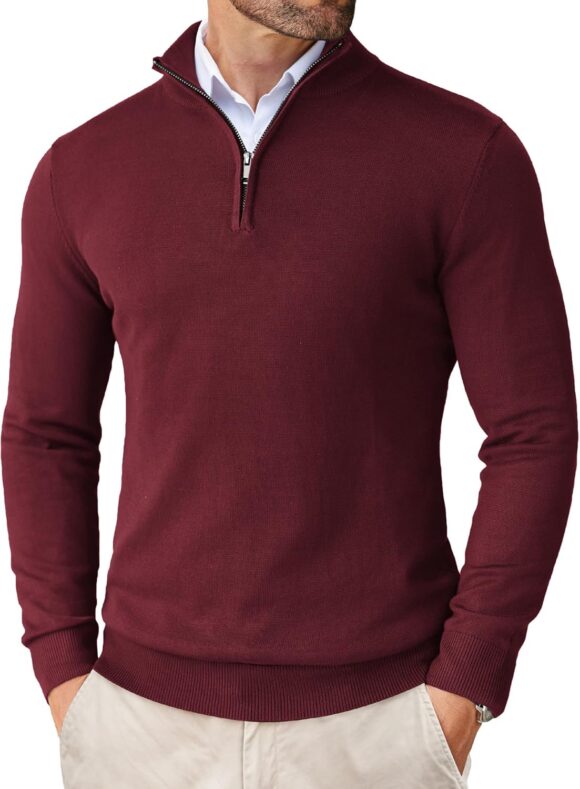 COOFANDY Men's Jumpers Quarter Zip Knitted Sweater Long Sleeve Winterpullover Warm Lightweight Pullover Solid Jumpers Classic