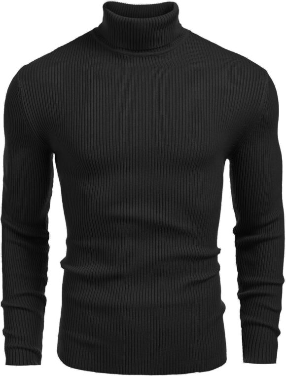 COOFANDY Men's Jumpers Turtle Neck Ribbed Knitted Jumper Long Sleeved Causal Slim Fit Sweater Pullover