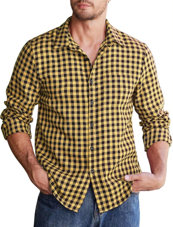 COOFANDY Men's Plaid Shirts Long Sleeve Regular fit Flannel Shirt Button Down Casual Checked Outdoor Shirts for Men