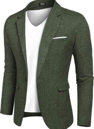 COOFANDY Men's Suit Jacket Sporty Leisure Blazer Regular Fit Men's Suit One Button Business, Dark green, XL