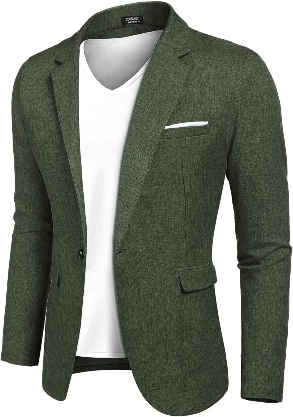 COOFANDY Men's Suit Jacket Sporty Leisure Blazer Regular Fit Men's Suit One Button Business, Dark green, XL