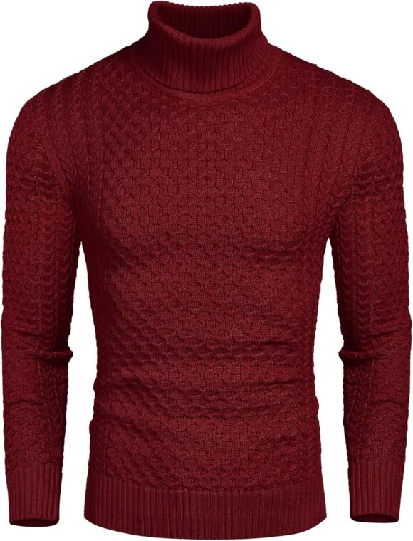 COOFANDY Mens Turtleneck Sweater Casual High Roll Neck Jumper Slim Fit Solid Color Knit Sweater Warm Turtleneck Pullover Winter Jumper