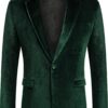 COOFANDY Men's Velvet Blazer Notched Lapel Velour Suit Jacket One Button Tuxedo Jackets for Wedding Prom Party Dinner