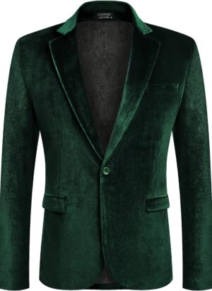 COOFANDY Men's Velvet Blazer Notched Lapel Velour Suit Jacket One Button Tuxedo Jackets for Wedding Prom Party Dinner