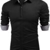 COOFANDY Shirts for Men Long Sleeve Formal Solid Slim Fit Button Down Dress Shirts for Wedding Party Black XXXL