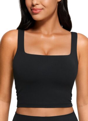 CRZ YOGA Women's Butterluxe Square Neck Sports Bra Padded Wireless Crop Top Gym Workout Tank Tops Camisole with Built in Bra