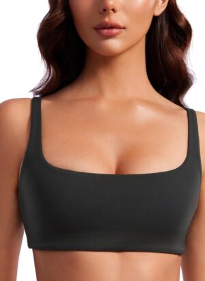 CRZ YOGA Women's Butterluxe Square Neck Sports Bra - Spaghetti Straps Padded Yoga Bras Workout Wireless Camisole Tops